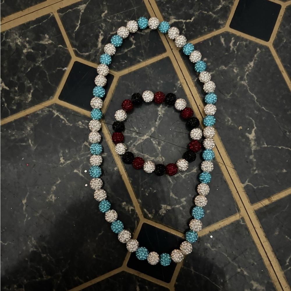 Sparkling Turquoise & White Beaded Necklace with Matching Bracelet